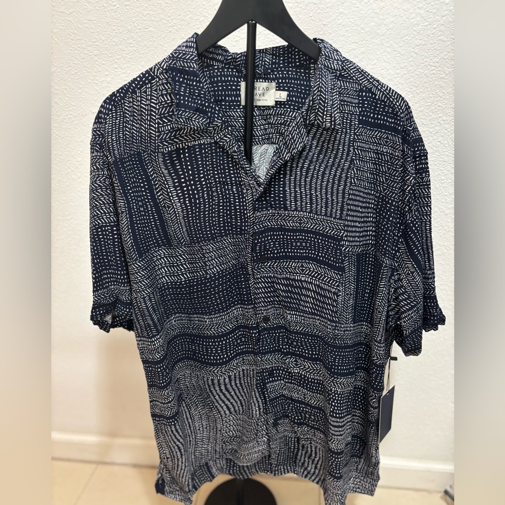 Men's Navy Patterned Casual Button Down Shirt